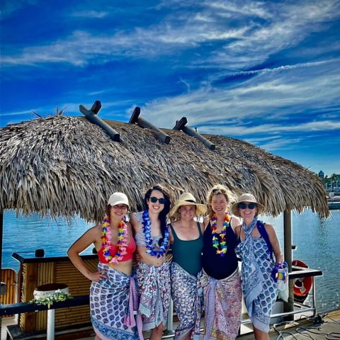 a group of people on a beach